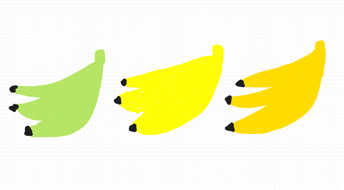 a color story: green banana, yellow banana, brown banana